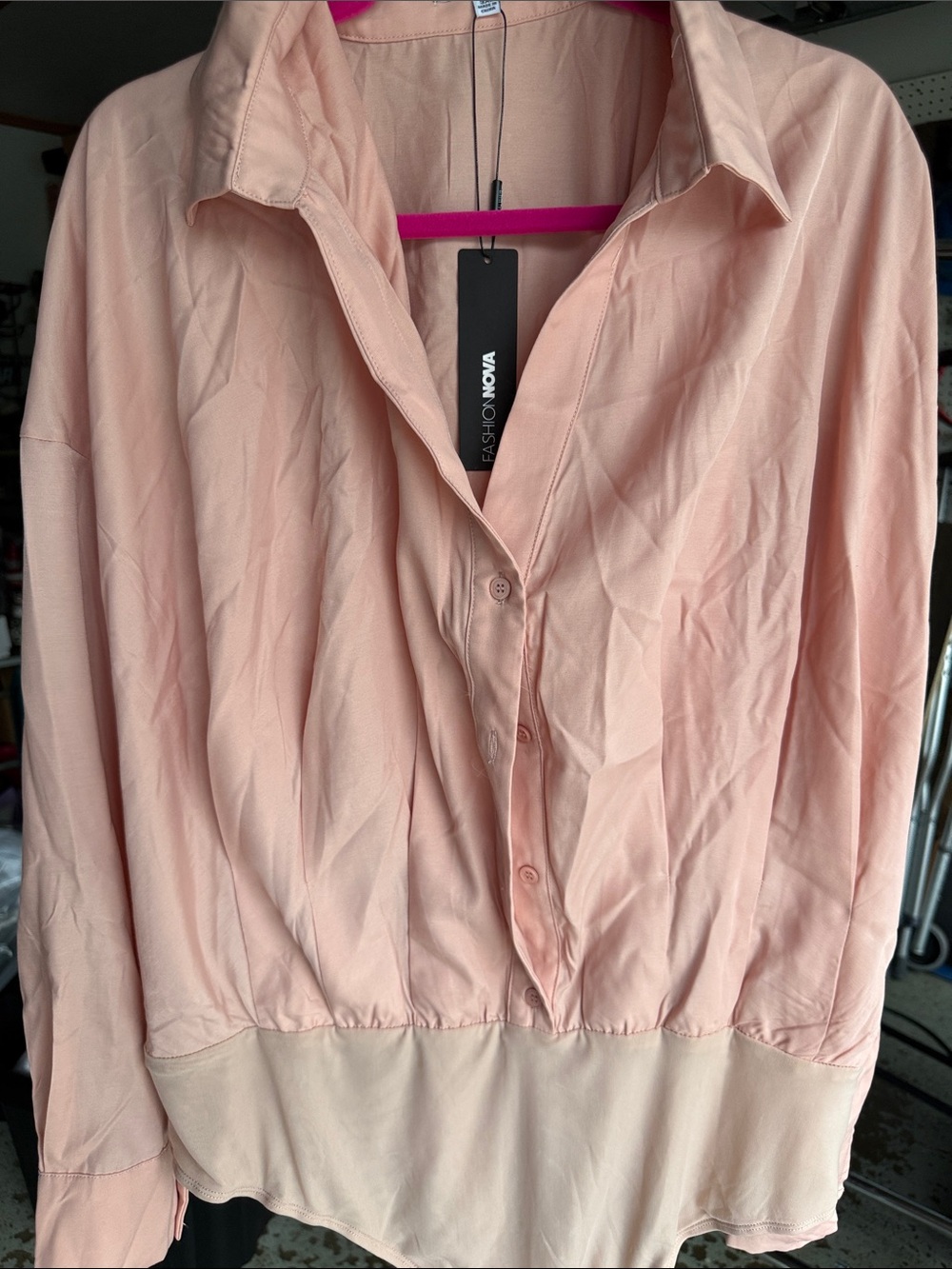 Fashion Nova Blush Peach Button-Down Collared Top